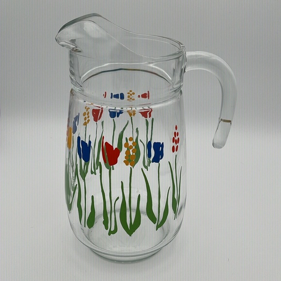 Vintage Arc France Mid Century Modern Tulip Design Glass Pitcher - Picture 2 of 7